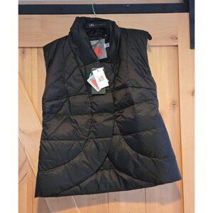 New! My Anorak Size M Black Down Puffer Vest Curved Front Snap Lagenlook